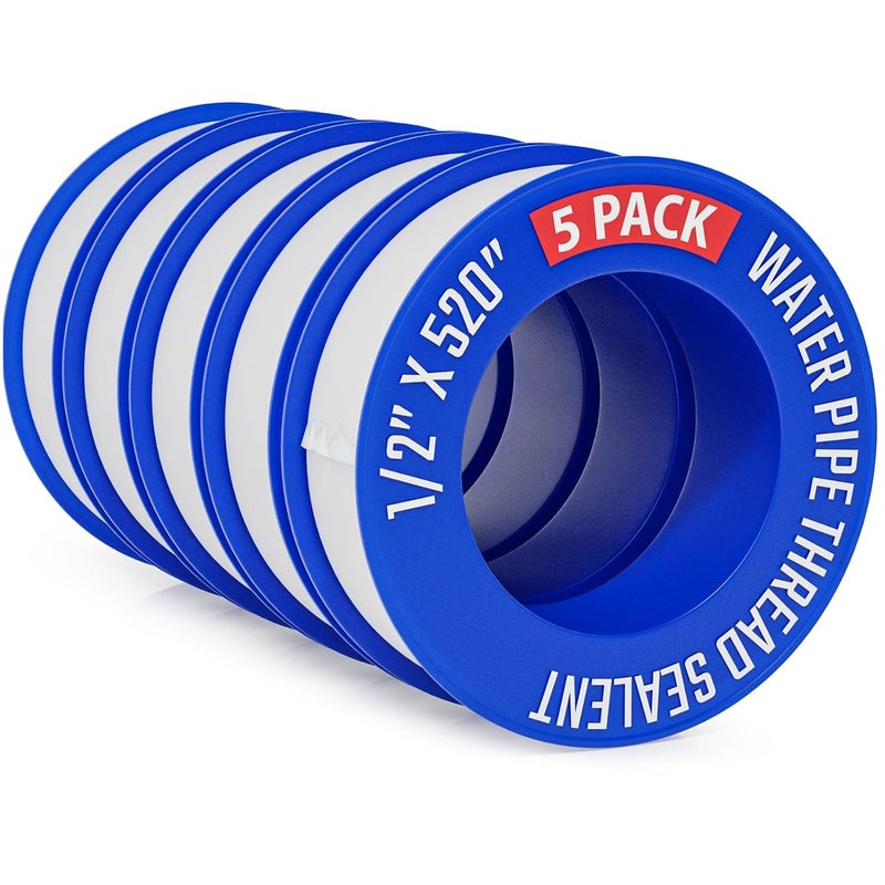 D-NYX 4 Rolls 1/2 Inch(W) X 520 Inches(L) Teflon Plumbers Tape, Duct Sealant Tape for Shower Head, Plumbing Thread Tap, Water Pipe Sealing Plumbers PTFE Thread Seal (5 Pack) - Image 1